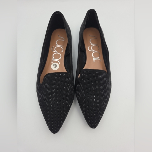 Sugar Shoes - SUGAR Black Rhinestone Womens 9M Louise Pointed Toe Flats NWOB Cushioned